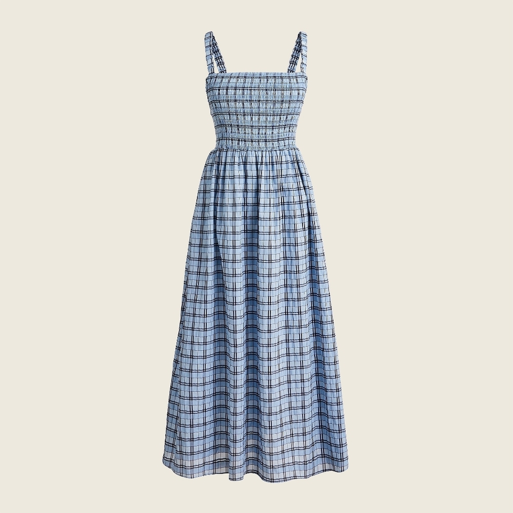 New! J Crew sz M Medium Smocked sleeveless dress textured blue plaid NWT - Picture 8 of 8